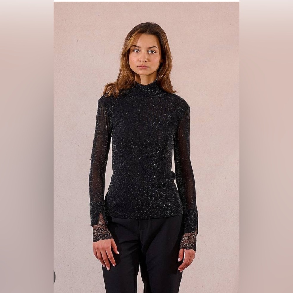 NWT Molly Bracken Lurex and Lace Knit Turtleneck